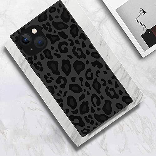 ZHUXUXITT Luxury Square Case for iPhone 13,Fashion Elegant Women Girls,Hard PC+Soft Silicone is Shock-Proof and Skid-Proof Protective Case-Black Gray Leopard Print, 13(6.1 inch)