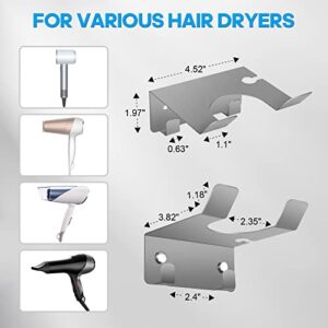 WONZON Hair Dryer Holder Wall Mount Blow Dryer Hanger Stand Rack Countertop Hair Dryer Bracket Hair Tool Organizer Storage（Silver）