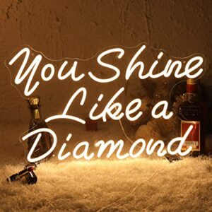 Neon Sign for Wall Decor, Yeeficent You Shine Like a Diamond Neon Lights for Bedroom Wall, 23 x 14 Inch Dimmable Neon Signs, Custom Light Up Sign for Wedding Party Birthday Gift (Warm White)