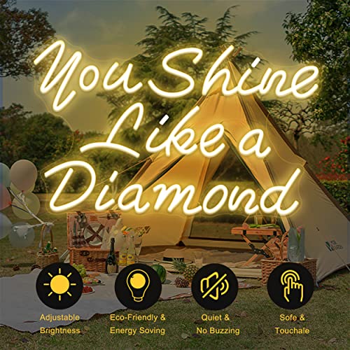 Neon Sign for Wall Decor, Yeeficent You Shine Like a Diamond Neon Lights for Bedroom Wall, 23 x 14 Inch Dimmable Neon Signs, Custom Light Up Sign for Wedding Party Birthday Gift (Warm White)