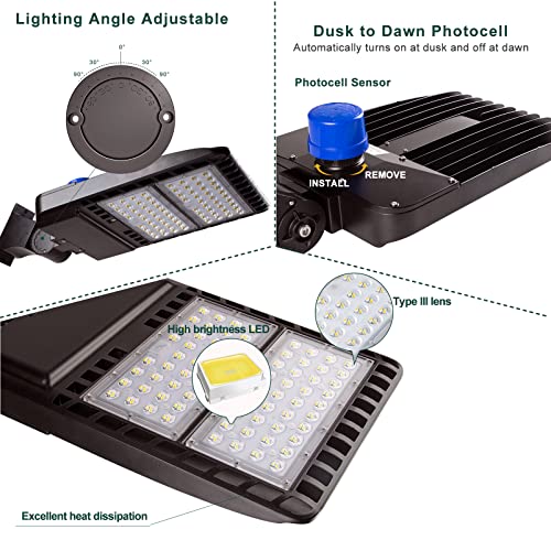 ACOHOOK 200W LED Parking Lot Light(28000Lm Eqv 800W HID/HPS) 5000K Adjustable Arm Mount with Photocell, ETL Listed, IP65 Waterproof Outdoor Area Lighting,Street Flood Lighting for Yard/Driveway- 2Pack