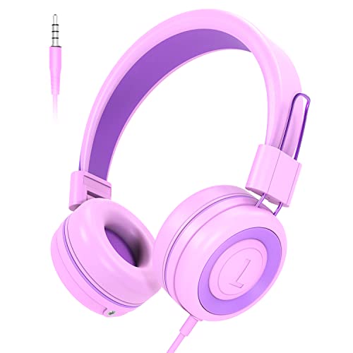 Kids Headphones Wired Ｈeadset for School with Adjustable Headband,3.5mm Jack Foldable On-Ear Headphones with Sharing Cable for Girls Boys Teens Children,Pink