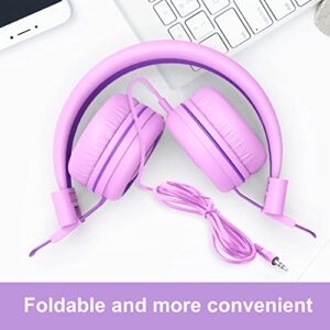 Kids Headphones Wired Ｈeadset for School with Adjustable Headband,3.5mm Jack Foldable On-Ear Headphones with Sharing Cable for Girls Boys Teens Children,Pink