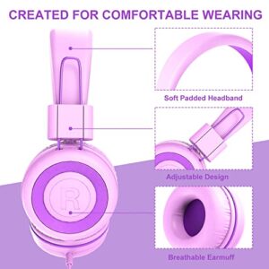 Kids Headphones Wired Ｈeadset for School with Adjustable Headband,3.5mm Jack Foldable On-Ear Headphones with Sharing Cable for Girls Boys Teens Children,Pink