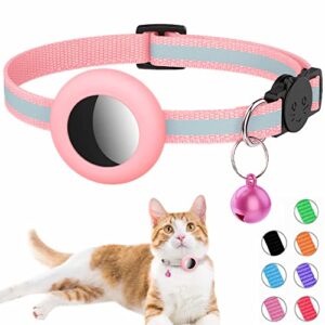 airtag cat collar, reflective air tag cat collar with bell and prefect size waterproof airtag holder compatible with apple airtag, cat airtag collar with breakaway safety buckle for kitten puppy