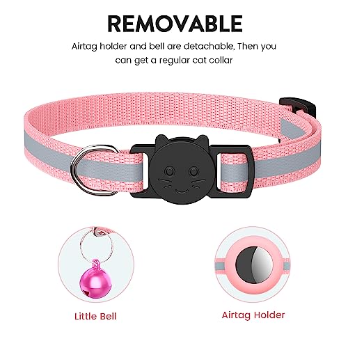 AirTag Cat Collar, Reflective Air Tag Cat Collar with Bell and Prefect Size Waterproof Airtag Holder Compatible with Apple Airtag, Cat Airtag Collar with Breakaway Safety Buckle for Kitten Puppy