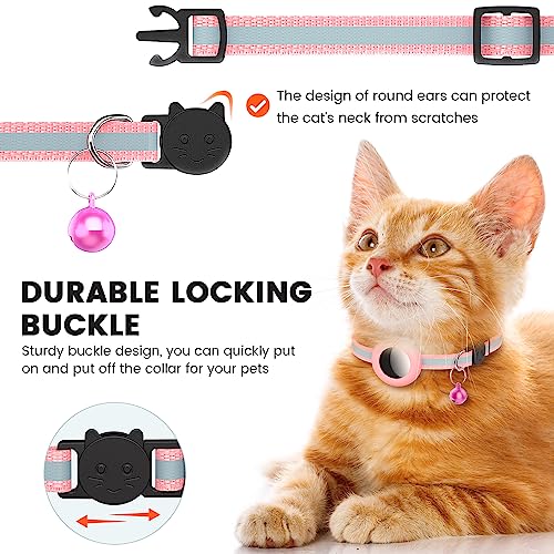 AirTag Cat Collar, Reflective Air Tag Cat Collar with Bell and Prefect Size Waterproof Airtag Holder Compatible with Apple Airtag, Cat Airtag Collar with Breakaway Safety Buckle for Kitten Puppy