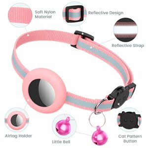 AirTag Cat Collar, Reflective Air Tag Cat Collar with Bell and Prefect Size Waterproof Airtag Holder Compatible with Apple Airtag, Cat Airtag Collar with Breakaway Safety Buckle for Kitten Puppy