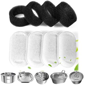 BLUZZO Cat Water Fountain Filters, 4PCS Carbon Filters & 4PCS Pre-Filter Sponges, Pet Water Fountain Filters for 3.2L/108oz Stainless Steel Cat Water Fountain Dog Water Fountain