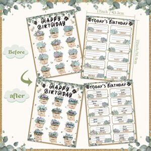 2 Pieces Happy Birthday Poster Chart, Eucalyptus Happy Birthday Bulletin Decorations for Classroom, Birthday Calendar Poster, Succulent Birthday Bulletin Board for Class, School, Office, 17 x 22 inch