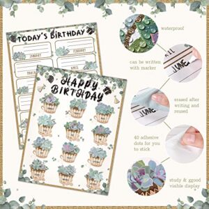 2 Pieces Happy Birthday Poster Chart, Eucalyptus Happy Birthday Bulletin Decorations for Classroom, Birthday Calendar Poster, Succulent Birthday Bulletin Board for Class, School, Office, 17 x 22 inch