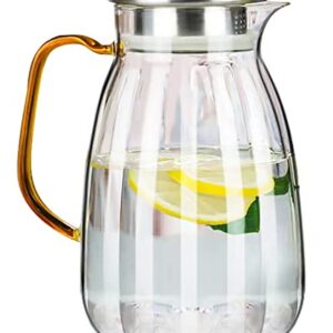 IDEALUX Glass Pitcher with Stainless Steel Filter Lid,Pumpkin Shape Glass Carafe Heat Resistant Borosilicate Water Carafe,Coffee, Tea & Lemonade Pitcher (58 OZ)