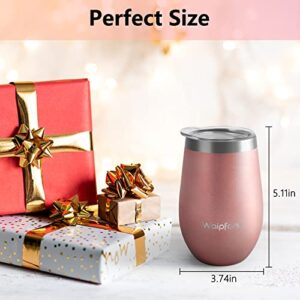 Waipfaru Wine Tumbler, 14 Oz Insulated Wine Tumbler With Lid and Straw, Stainless Steel Stemless Cup, Double Wall Vacuum Wine Tumbler for Wine Coffee Cocktails Champagne (Rose Gold)