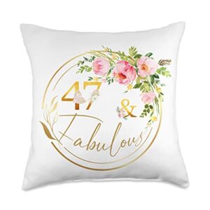 47 and Fabulous 47th Birthday Gifts for Women Birthday Gifts Fabulous 47 Years Old Throw Pillow, 18x18, Multicolor