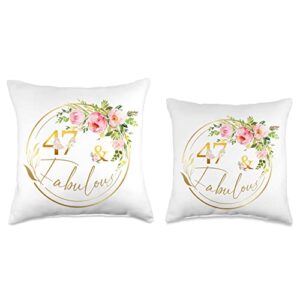 47 and Fabulous 47th Birthday Gifts for Women Birthday Gifts Fabulous 47 Years Old Throw Pillow, 18x18, Multicolor