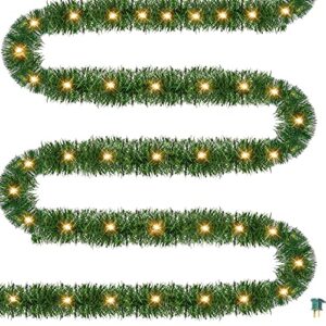 dazzle bright 15 ft artificial christmas garland, pre-lit 35 led mini string lights plug in xmas garland, lighted christmas decoration for indoor holiday door home stairs decor