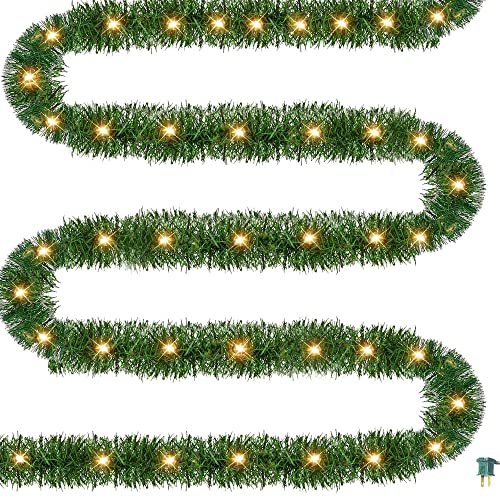 Dazzle Bright 15 FT Artificial Christmas Garland, Pre-Lit 35 LED Mini String Lights Plug in Xmas Garland, Lighted Christmas Decoration for Indoor Holiday Door Home Stairs Decor