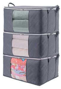 yatide closet organizers and storage,3 pack large under bed storage organizer, foldable clothing storage bins with reinforced handle for comforters, clothing, bedding (large gray)