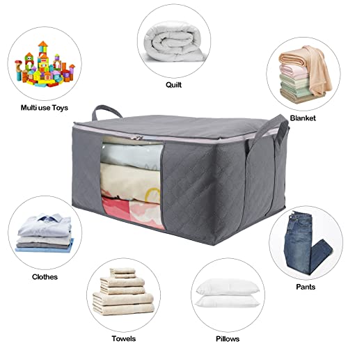Yatide Closet Organizers and Storage,3 Pack Large Under Bed Storage Organizer, Foldable Clothing Storage Bins with Reinforced Handle for Comforters, Clothing, Bedding (Large Gray)