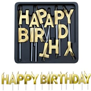 comluge 13pcs 3.55 inches 3d gold happy birthday letter candles for cake metallic looking candles for birthday cake cupcake candles(small, gold)