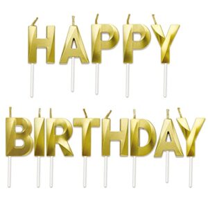 Comluge 13Pcs 3.55 Inches 3D Gold Happy Birthday Letter Candles for Cake Metallic Looking Candles for Birthday Cake Cupcake Candles(Small, Gold)