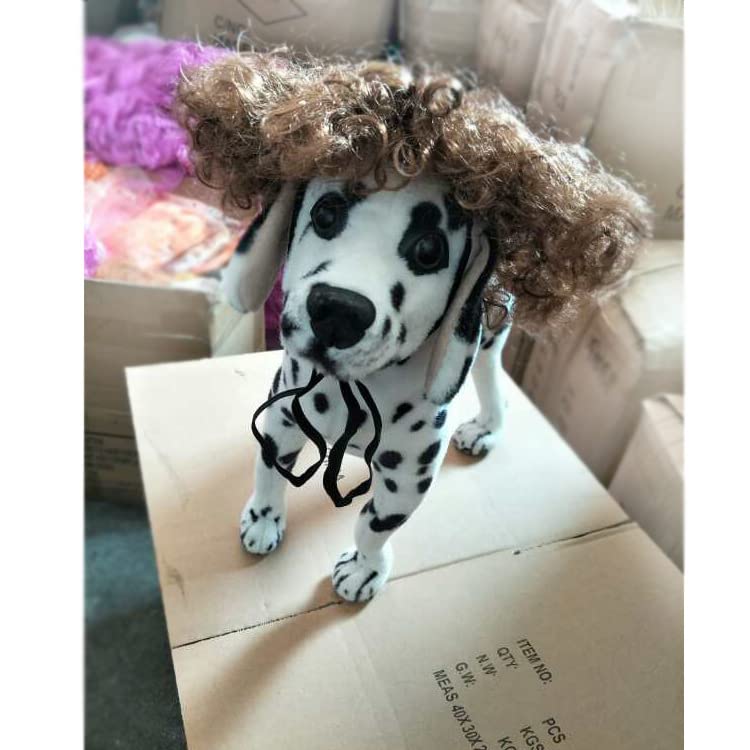 TO KU TOO YUO Dog Brown Wig Dog Short Curly Hair Braids Pet Brown Funny Wigs for Halloween Christmas Festival Cosplay Party Dog Cat Birthday Gifts