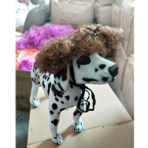 TO KU TOO YUO Dog Brown Wig Dog Short Curly Hair Braids Pet Brown Funny Wigs for Halloween Christmas Festival Cosplay Party Dog Cat Birthday Gifts