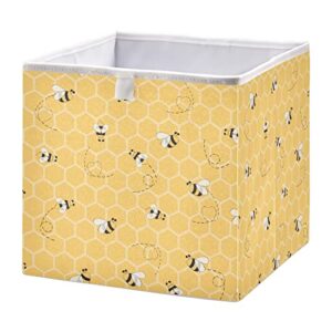 yellow bees honey storage baskets for shelves foldable collapsible storage box bins with fabric bins cube toys organizers for pantry clothes storage toys, books, home, office,11 x 11inch
