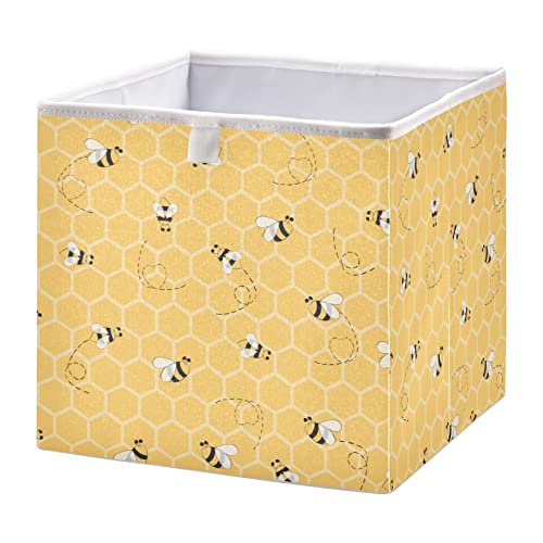 Yellow Bees Honey Storage Baskets for Shelves Foldable Collapsible Storage Box Bins with Fabric Bins Cube Toys Organizers for Pantry Clothes Storage Toys, Books, Home, Office,11 x 11inch