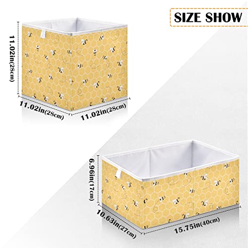 Yellow Bees Honey Storage Baskets for Shelves Foldable Collapsible Storage Box Bins with Fabric Bins Cube Toys Organizers for Pantry Clothes Storage Toys, Books, Home, Office,11 x 11inch