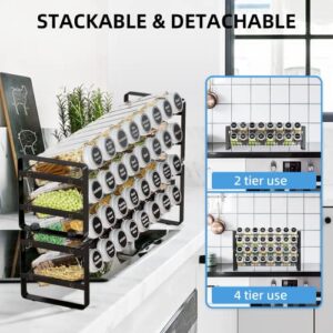 JONYJ Spice Rack Organizer with 32 Empty Square Spice Jars, 396 Spice Labels, Chalk Marker and Funnel Complete Set for Cabinet, Countertop or Wall Mount - 4 Tier