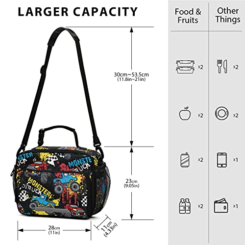 KOCOART Monster Truck Insulated Lunch Bag Large for Women Men Grunge Spray Cooler Tote Bag with Adjustable Shoulder Strap Reusable Picnic Lunch Box Outdoor for Adult Office