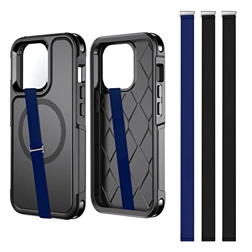 Phone Strap Holder for Hand, 3pcs Elastic Silicone Phone Strap for Back of Phone Case Phone Finger Grip Strap Holder Phone Holder Compatible with iPhone 14/14 Pro, Android Phone (210, 2 Black+Navy)