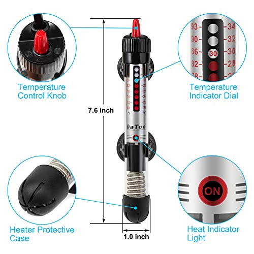 DaToo 50 Watt Aquarium Heater Submersible Adjustable Temperature Fish Tank Heater 50W