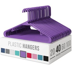 plastic clothes hangers heavy duty - durable coat and clothes hangers - lightweight space saving laundry hangers - perfect dorm room essentials for college students guys- 40 pack purple