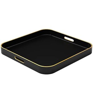 american atelier black serving tray with gold trimming | square serving tray with handles | trays for serving food, coffee, tea, and more | classic coffee table tray in black