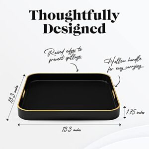 American Atelier Black Serving Tray with Gold Trimming | Square Serving Tray with Handles | Trays for Serving Food, Coffee, Tea, and More | Classic Coffee Table Tray in Black