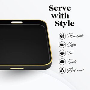 American Atelier Black Serving Tray with Gold Trimming | Square Serving Tray with Handles | Trays for Serving Food, Coffee, Tea, and More | Classic Coffee Table Tray in Black