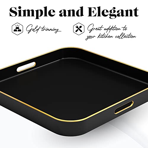 American Atelier Black Serving Tray with Gold Trimming | Square Serving Tray with Handles | Trays for Serving Food, Coffee, Tea, and More | Classic Coffee Table Tray in Black