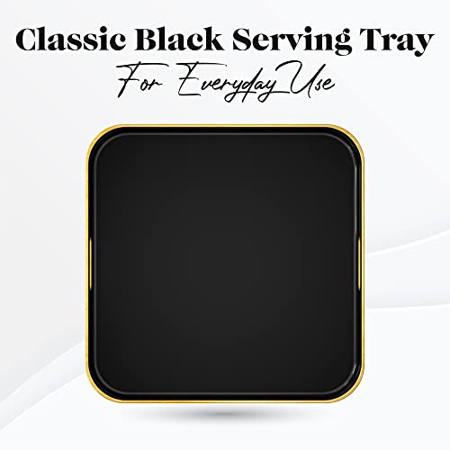 American Atelier Black Serving Tray with Gold Trimming | Square Serving Tray with Handles | Trays for Serving Food, Coffee, Tea, and More | Classic Coffee Table Tray in Black