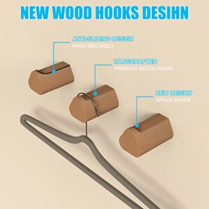 GAUYEBY Wood Wall Hooks 6 Pack, Natural Wooden Rustic Wall Hook, Handmade Coat Hooks Hat Hooks, Modern Decorative Hooks, Heavy Duty Robe Hook for Hanging Bathroom Towels Clothes Hanger (Beech)