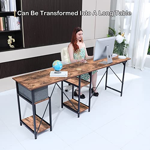 DLIUZ L Shaped Desk with Drawers，Computer Desk is Reversible Corner Large Gaming pc Table with USB Charging Port and Power Outlet,Long Writing Study Table with Shelve Suitable for 2 People Working