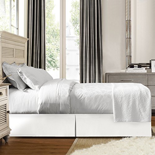 Rineni Split Corner Bed Skirt 16 Inch Drop Queen Size Egyptian Cotton Wrinkle and Fade Resistant Long Staple Premium 600 Thread Count White Solid