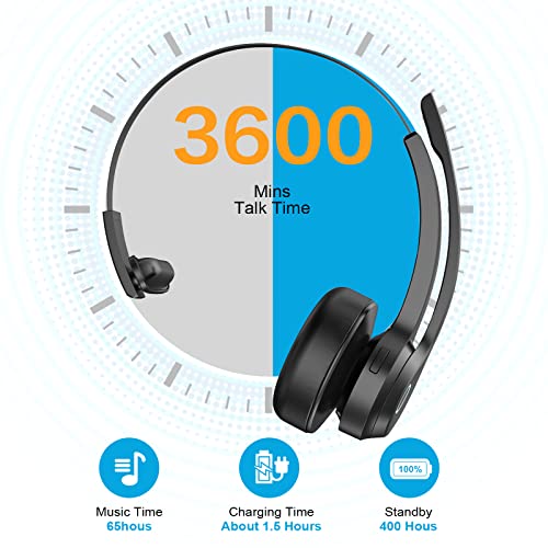Bluetooth Headset with Microphone, Wireless Trucker Headset, Upgraded Noise Cancelling Headphones with CVC8.0 Dual Mic, Hands Free v5.1 Comfortable Earbud 60 Hrs Call Time for Business/Workout/Driving