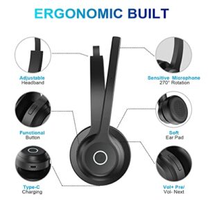 Bluetooth Headset with Microphone, Wireless Trucker Headset, Upgraded Noise Cancelling Headphones with CVC8.0 Dual Mic, Hands Free v5.1 Comfortable Earbud 60 Hrs Call Time for Business/Workout/Driving