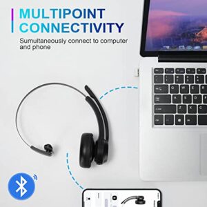 Bluetooth Headset with Microphone, Wireless Trucker Headset, Upgraded Noise Cancelling Headphones with CVC8.0 Dual Mic, Hands Free v5.1 Comfortable Earbud 60 Hrs Call Time for Business/Workout/Driving