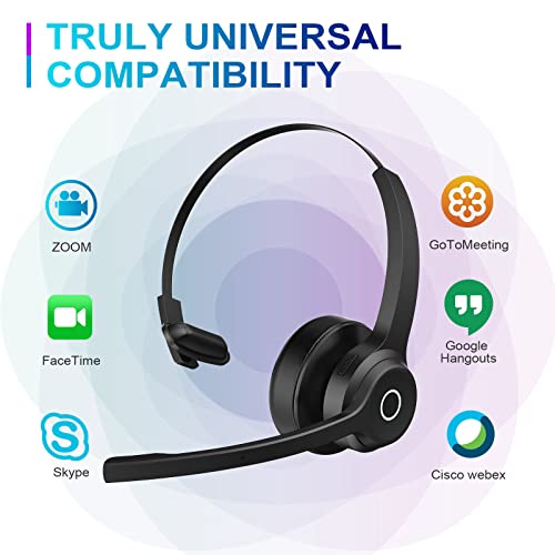 Bluetooth Headset with Microphone, Wireless Trucker Headset, Upgraded Noise Cancelling Headphones with CVC8.0 Dual Mic, Hands Free v5.1 Comfortable Earbud 60 Hrs Call Time for Business/Workout/Driving