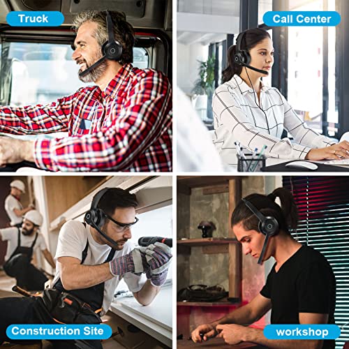 Bluetooth Headset with Microphone, Wireless Trucker Headset, Upgraded Noise Cancelling Headphones with CVC8.0 Dual Mic, Hands Free v5.1 Comfortable Earbud 60 Hrs Call Time for Business/Workout/Driving