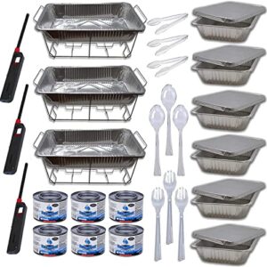 nicole fantini chafing dish buffet set disposable | servers and warmers, serving kit includes fuel, wire racks, foil pans full size, 9x13 aluminum disposable, utensils| 36 pieces, silver