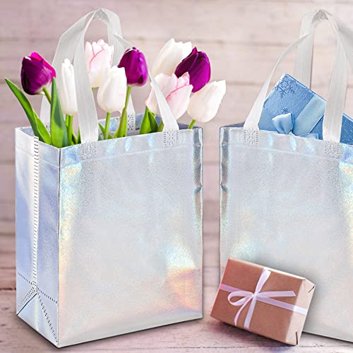 TOPZEA 40 Pack 10 x 8 Inch Glossy Reusable Grocery Bags, Non-woven Tote Shopping Bag with Handle, Bridesmaid Bags Stylish Foldable Gift Bag Goodie Bag for Small Business, Wedding, Party, Birthday